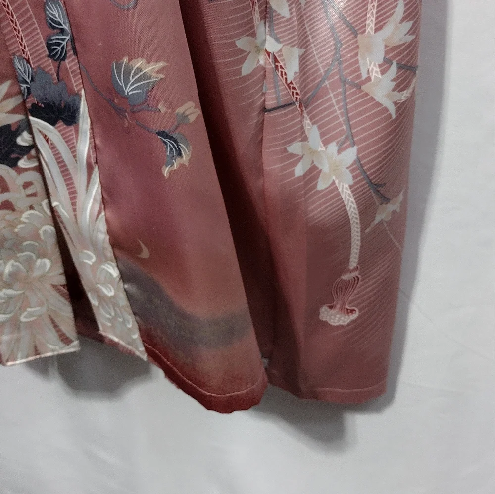 Floral Silky Floral Kimono Robe Womens XL Pink Made in Japan Retro 90s Y2K - Picture 3 of 8